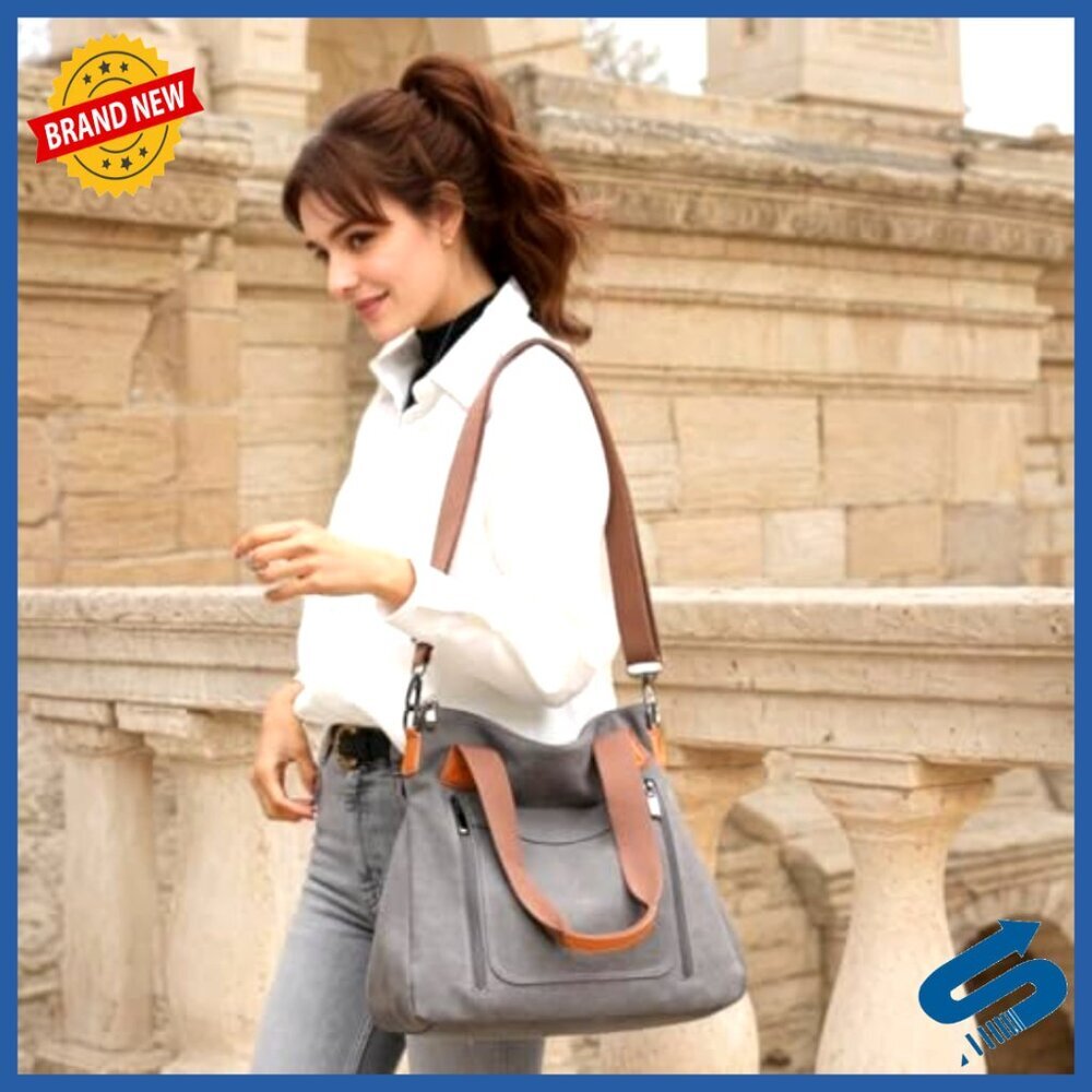 Canvas Hobo Bag Large Tote Shoulder Crossbody Casual Shopper Multi-Pocket - Picture 3 of 7